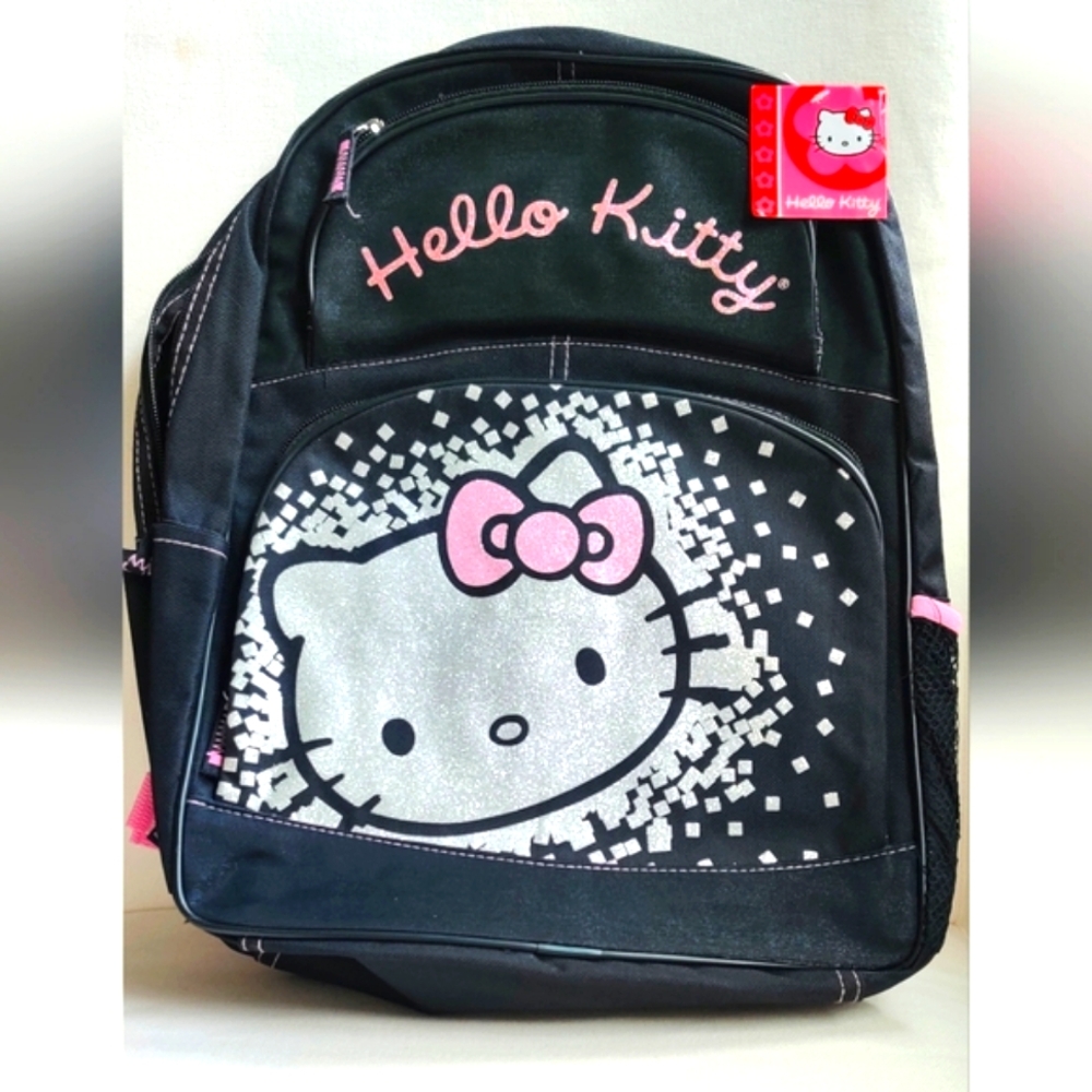 Hello Kitty Backpack, Black and Pink with Silver Glitter, New with Tag